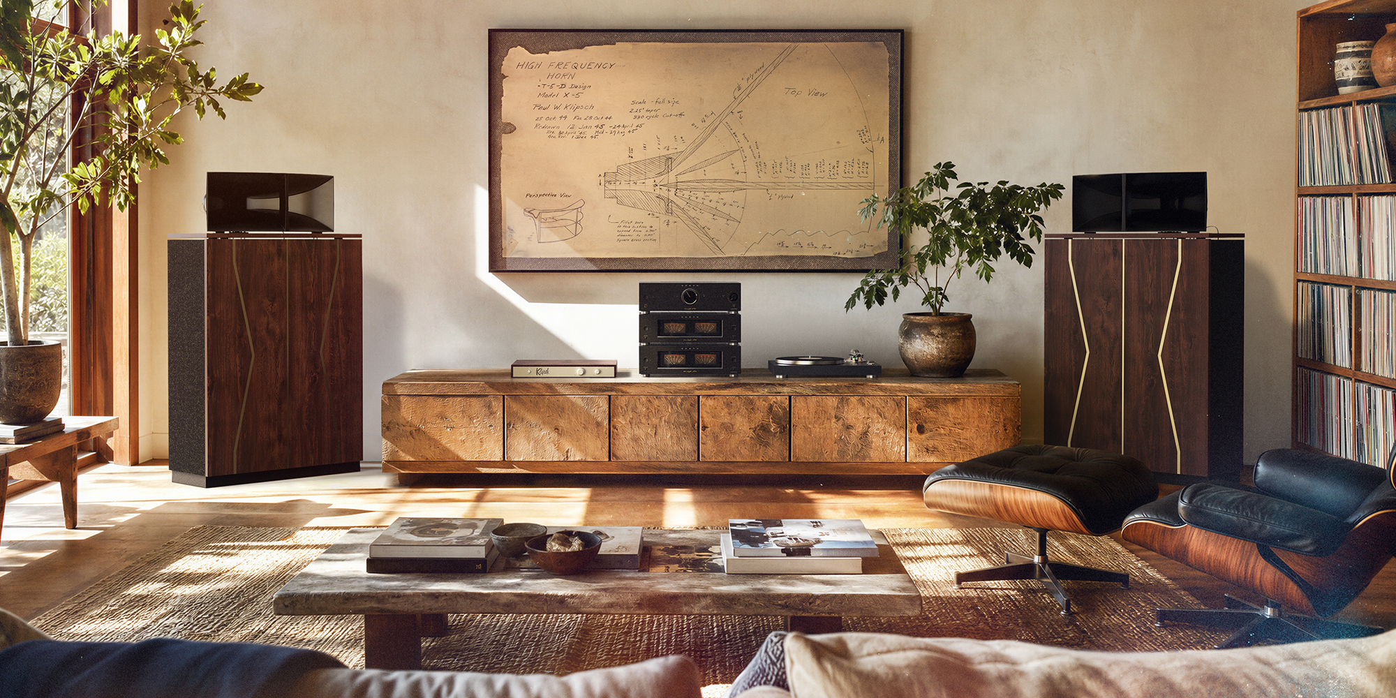 80th Anniversary Klipschorn loudspeakers in a living room