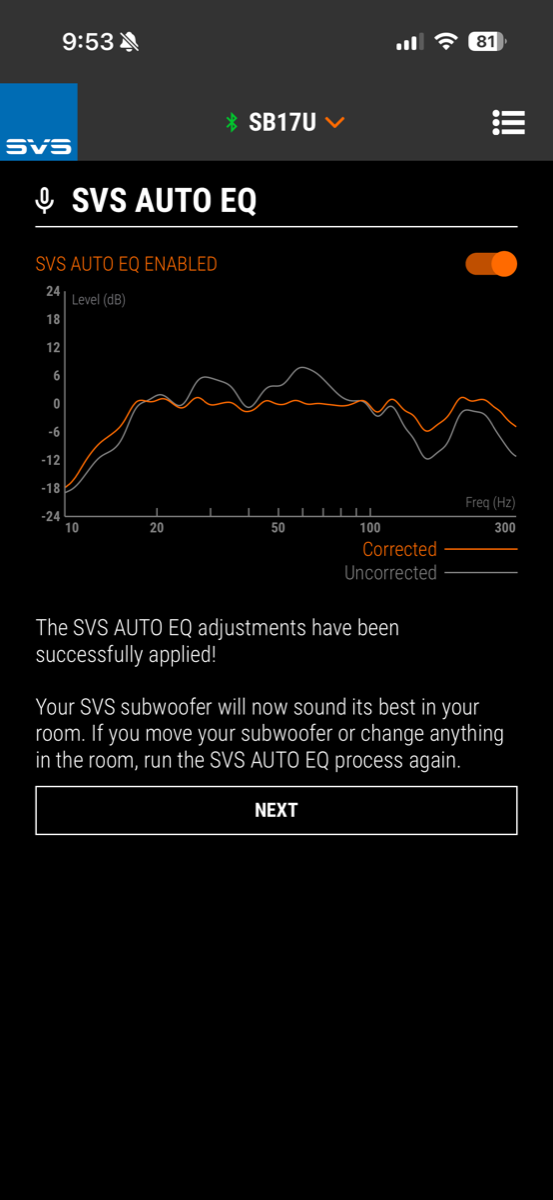 SVS Auto EQ example user result graph