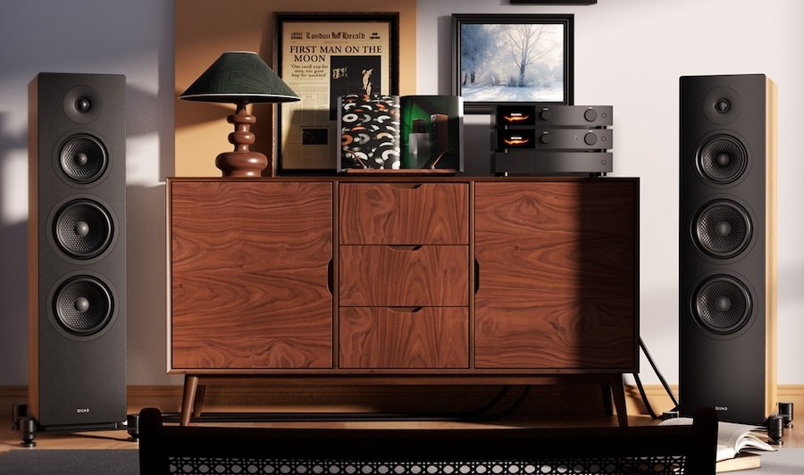 Pair of QUAD ELEGAN 2 floorstanding loudspeakers in a listening room
