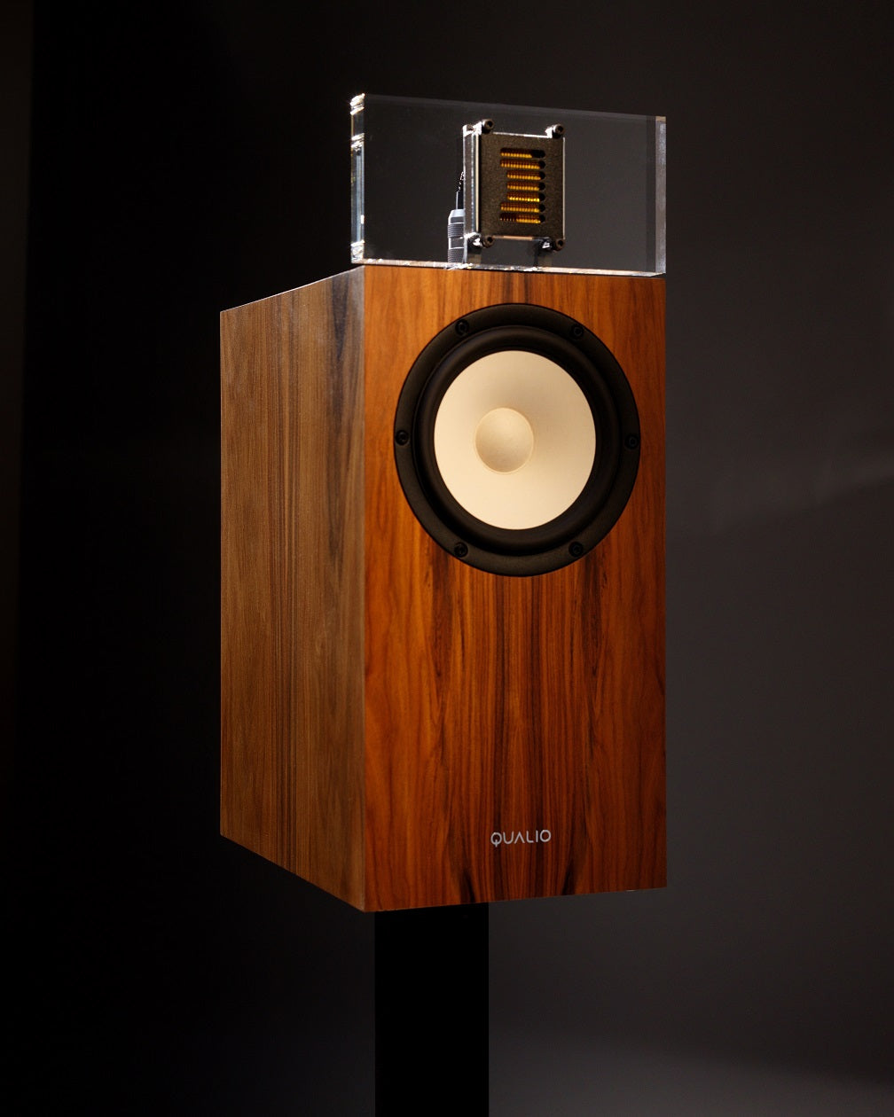 Qualio Audio Quanteen — Front Three-Quarter View Showing the Open AMT Tweeter